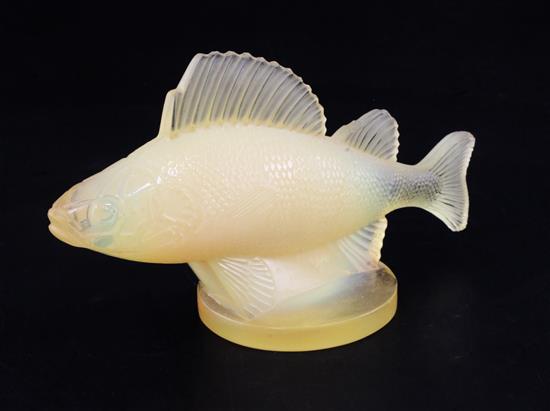 Perche Poisson/Perch. A glass mascot by René Lalique, introduced on 20/4/1929, No.1158, height 9.5cm.